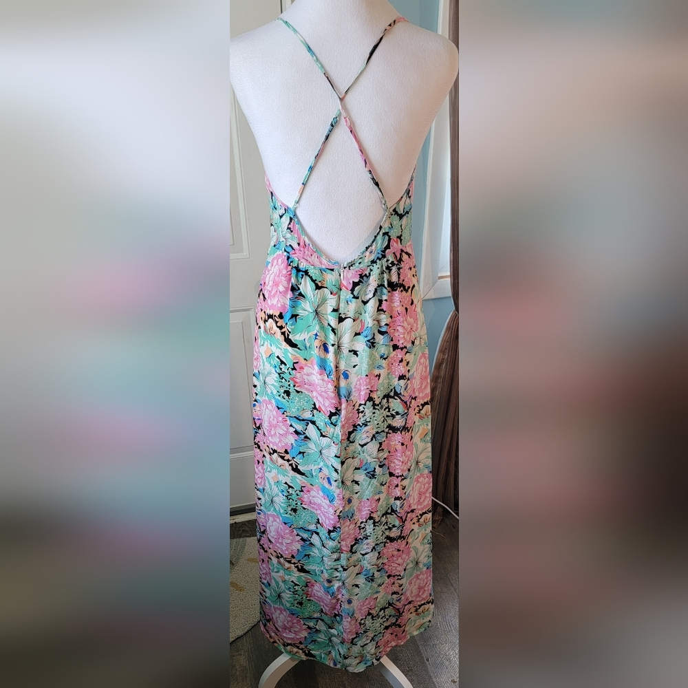 Yumi Kim X Revolove Pastel Paridise Maxi Dress Womens S Pink & Mint 100% Silk - Picture 3 of 14